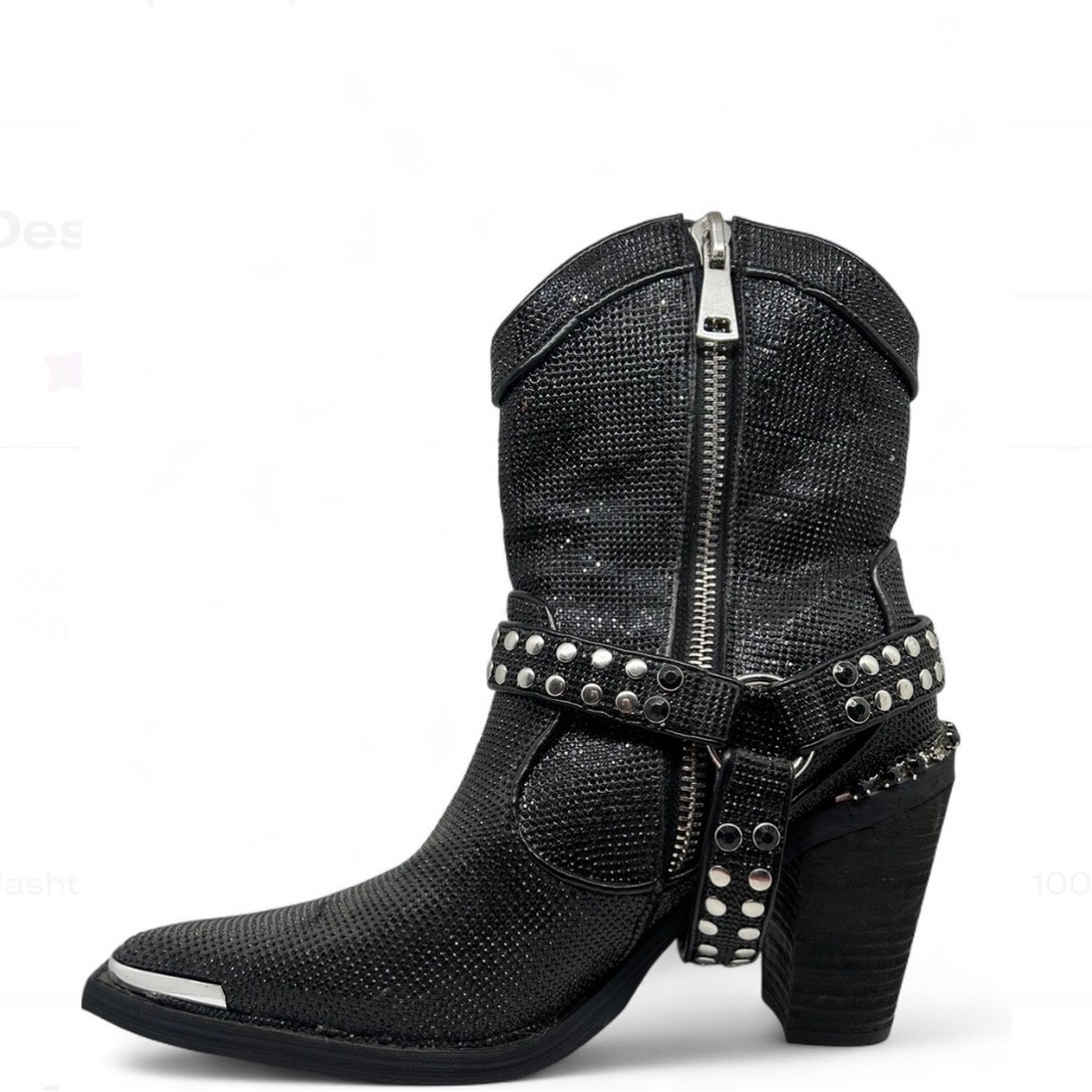 Black Rhinestone Western Harness Boots Womens 11 – Pointed Toe Cowgirl boot